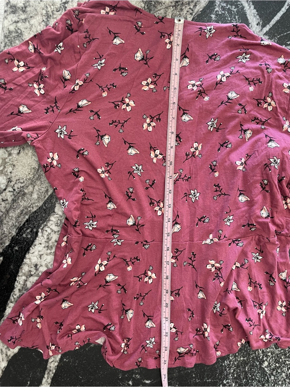 American Rag Raspberry Floral Button-Front Ruffle Peplum Tunic - Picture 6 of 6